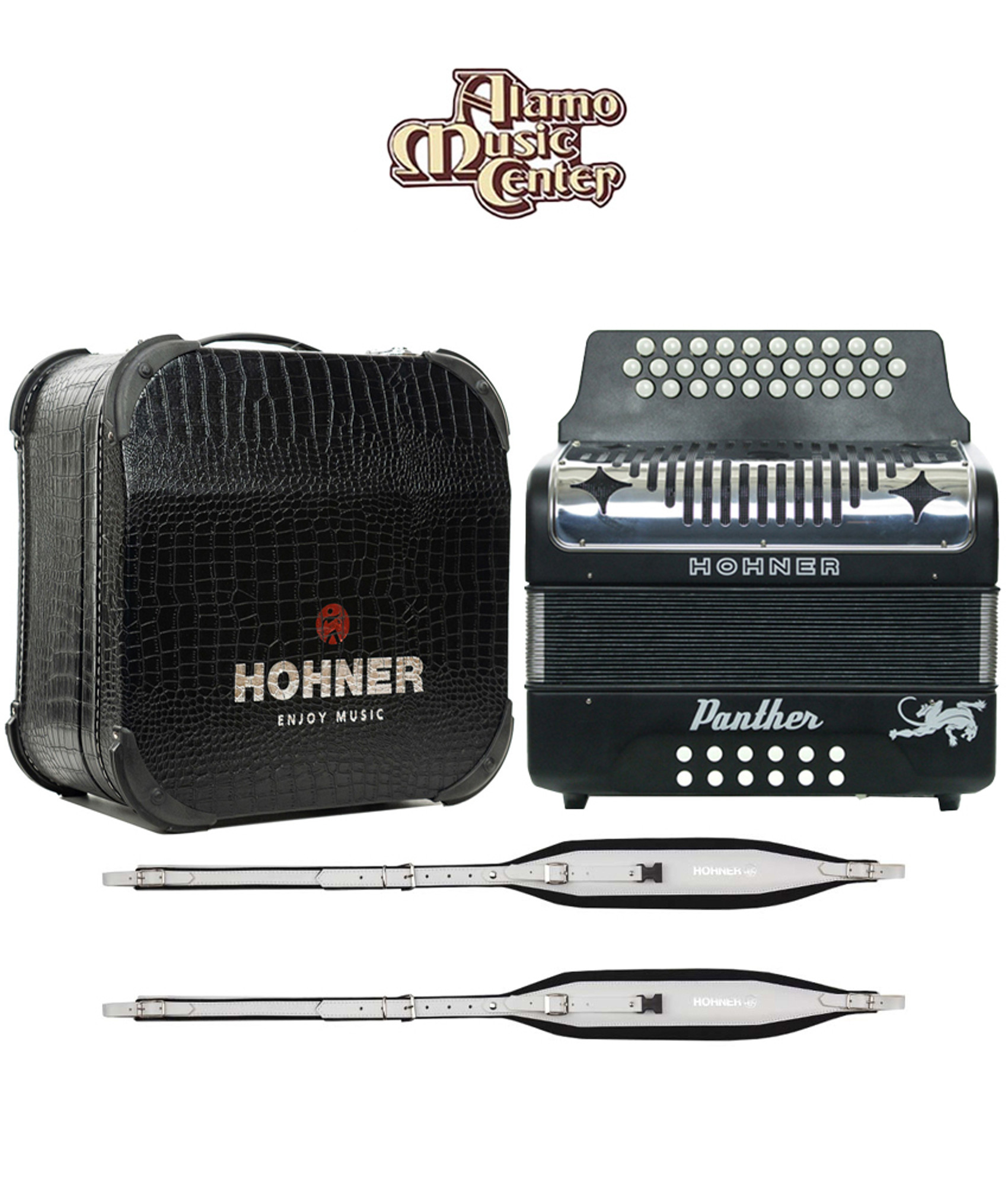 Hohner Panther GCF Accordion Bundle w/ Case and Back Strap