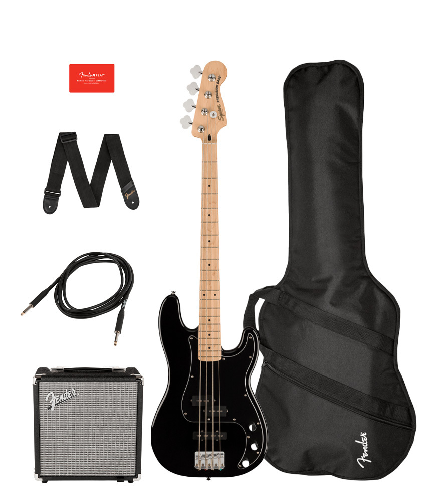 Squier by Fender Affinity Series Precision Bass PJ Guitar Pack, Maple  Fingerboard - Black