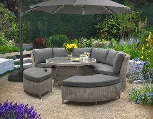 Palma Round Casual Dining Set in White Wash Wicker pictured with 3m Overhang Parasol Palma Round Casual Dining Set in White Wash Wicker pictured with 3m Overhang Parasol