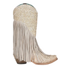CORRAL - WOMEN'S OVERLAY EMBROIDERY LAMB FRINGE WHITE SNIP TOE COWBOY BOOTS