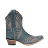 CORRAL - WOMEN'S BLUE EMBROIDERY DISTRESSED SNIP TOE ANKLE BOOTS