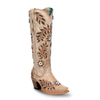 CORRAL - WOMEN'S STRAW LASER FLOWERS AND BIRDS INLAY AND CRYSTALS TALL TOP SNIP TOE COWBOY BOOT