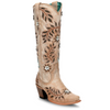 CORRAL - WOMEN'S STRAW LASER FLOWERS AND BIRDS INLAY AND CRYSTALS TALL TOP SNIP TOE COWBOY BOOT