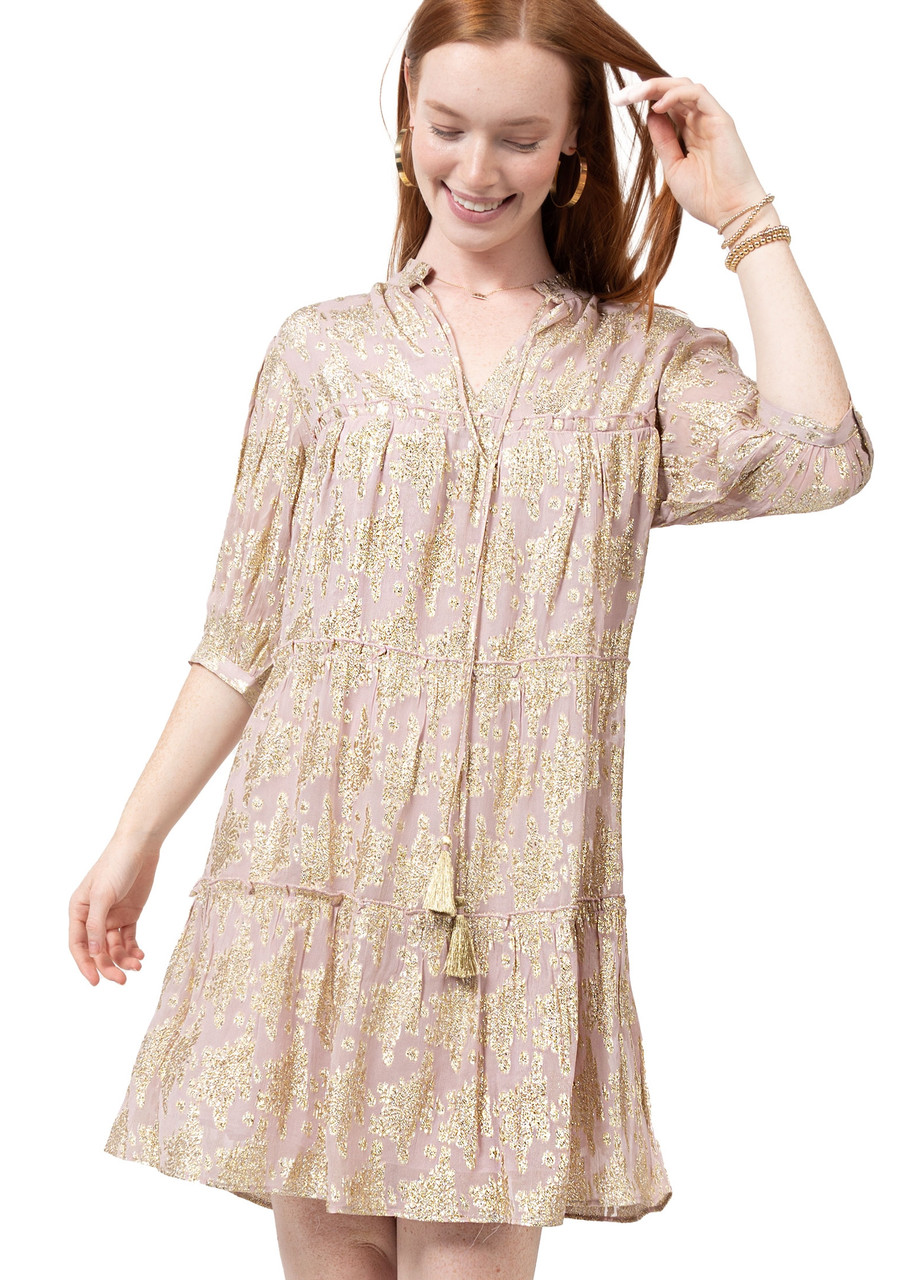 UNCLE FRANK- WOMEN'S METALLIC FLORAL TIERED DRESS IN ROSE - Y-Bell Ranch Supply UNCLE FRANK- WOMEN'S METALLIC FLORAL TIERED DRESS IN ROSE - Y-Bell Ranch Supply