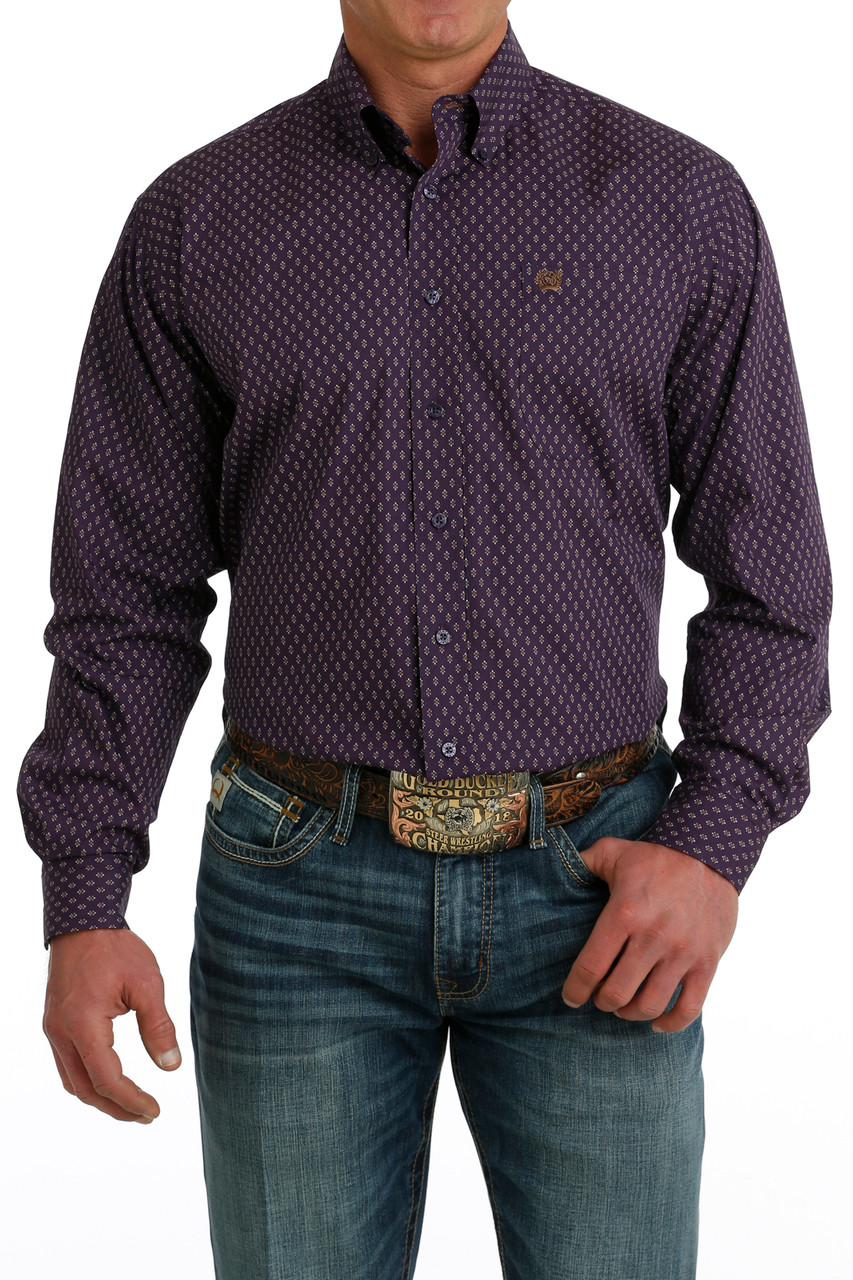 CINCH- MEN'S GEOMETRIC PRINT BUTTON-DOWN WESTERN SHIRT IN DARK PURPLE -  Y-Bell Ranch Supply