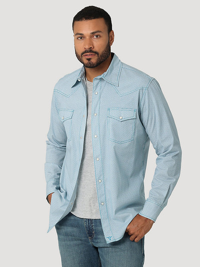 WRANGLER- MEN'S ADVANCED COMFORT WESTERN SNAP SHIRT IN MOD BLUE