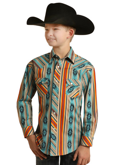 ROCK & ROLL- BOY'S AZTEC PRINT LONG SLEEVE SNAP SHIRT