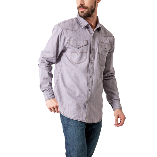 KIMES RANCH - MEN'S GRIMES DENIM LONG SLEEVE SHIRT IN GREY