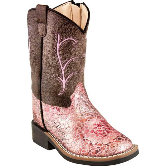 OLD WEST- KID'S BOOTS IN ANTIQUE PINK & BRONZE CRACKLE
