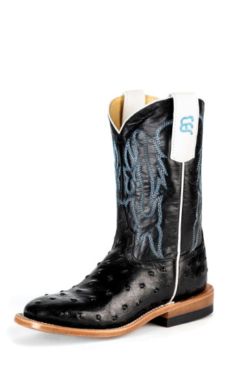 ANDERSON BEAN- KID'S BLACK OSTRICH PRINT BOOTS