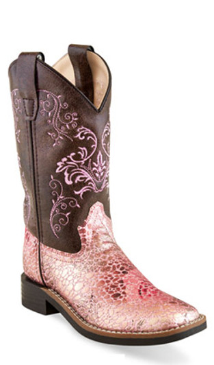 OLD WEST- GIRL'S PINK AND BROWN CRACKLE BOOTS