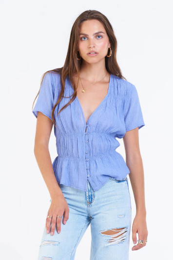 DEAR JOHN- WOMEN'S ZOE RUCHED SHIRT IN PERIWINKLE