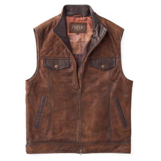 MADISON CREEK- MEN'S BEAVER CREEK LIGHTWEIGHT LEATHER VEST IN BOURBON
