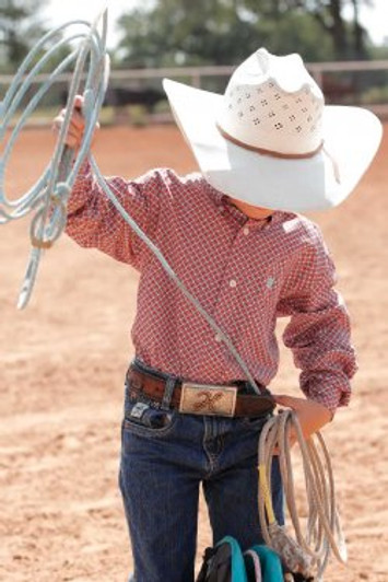 CINCH- BOY'S LONG SLEEVE PRINT SHIRT IN RED