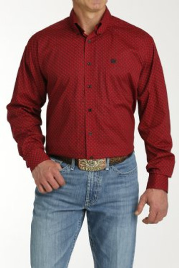 CINCH- MEN'S STRETCH GEOMETRIC PRINT BUTTON-DOWN WESTERN SHIRT IN RED AND BLACK