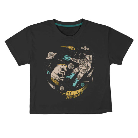 SENDERO PROVISIONS CO.- WOMEN'S TO SPACE CROP TEE IN BLACK