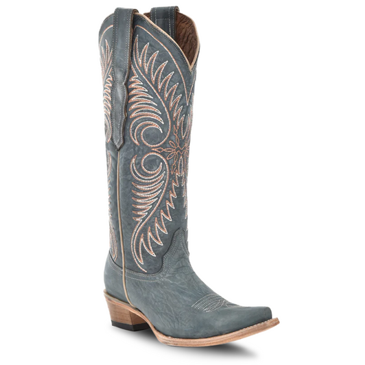 CORRAL - WOMEN'S EMBROIDERY DISTRESSED BLUE SNIP TOE COWBOY BOOT