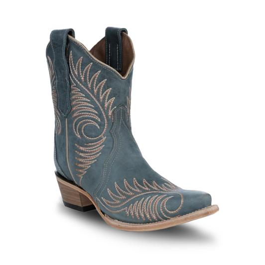 CORRAL - WOMEN'S EMBROIDERY DISTRESSED BLUE SNIP TOE COWBOY BOOT