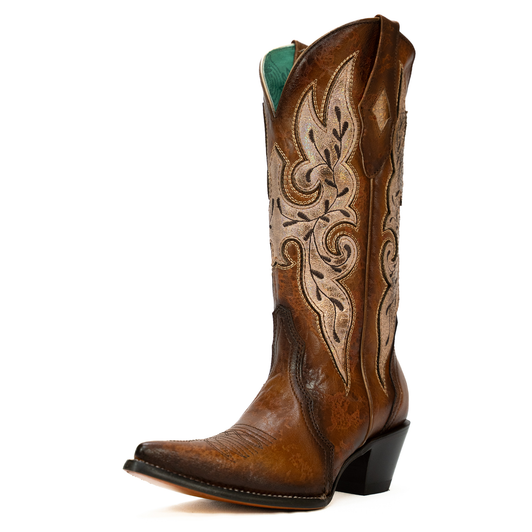 CORRAL - WOMEN'S COGNAC EMBORIDERY OVERLAY BOOTS