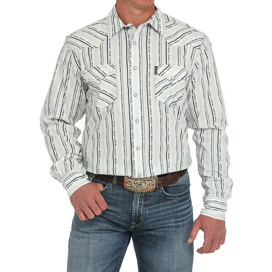 CINCH - MEN'S MODERN FIT STRIPE SNAP FRONT WESTERN SHIRT IN WHITE