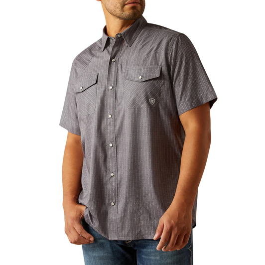 ARIAT - MEN'S VENTTEK WESTERN FITTED BUTTON DOWN SHORT SLEEVE SHIRT IN GREY