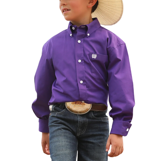 CINCH - BOY'S SOLID BUTTON UP LONG SLEEVE SHIRT IN PURPLE