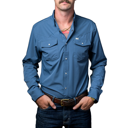 FERRELL - MEN'S CORE BLUE LONG SLEEVE SNAP SHIRT