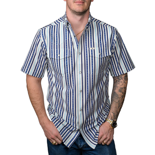 FERRELL - MEN'S WYATT SHORT SLEEVE SNAP SHIRT IN BLUE