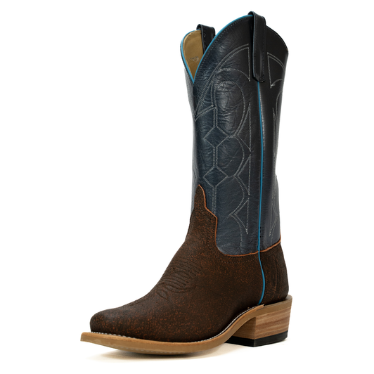 ANDERSON BEAN - MEN'S COGNAC SAFARI CAPE BUFFALO REGAL BLUE KIDSKIN BOOTS