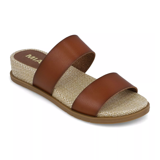 MIA - WOMEN'S 1976 YELENA DOUBLE BAND SLIDE SANDALS IN COGNAC/RAFFIA