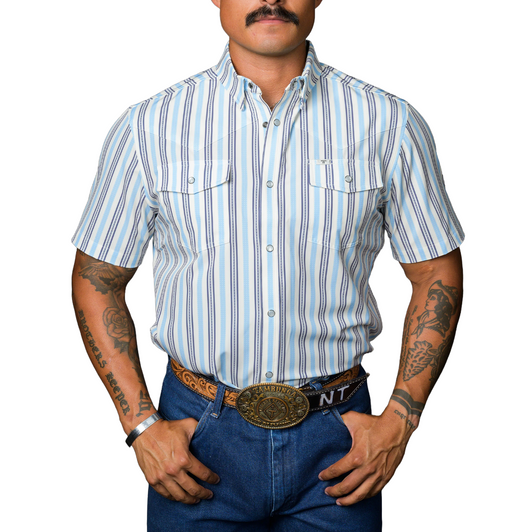 FERRELL - MEN'S THE JAKE SHORT SLEEVE SNAP SHIRT IN BLUE