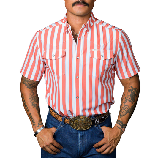 FERRELL - MEN'S THE LIAM SHORT SLEEVE SNAP SHIRT IN SALMON
