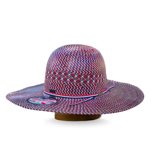 AMERICAN HAT CO. - AMERICA 250TH ANNIVERSARY RED WHITE & BLUE STRAW HAT 4 1/2" BRIM