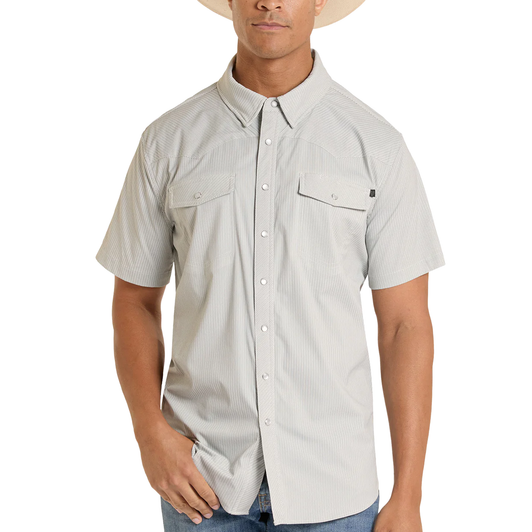 ROCK & ROLL - MEN'S TEK WESTERN GREY PIN STRIPE SHORT SLEEVE SHIRT