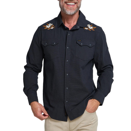HOWLER BROTHERS - MEN'S CROSSCUT DELUXE SNAPSHIRT IN ORANGE BLOSSOMS ANTIQUE BLACK