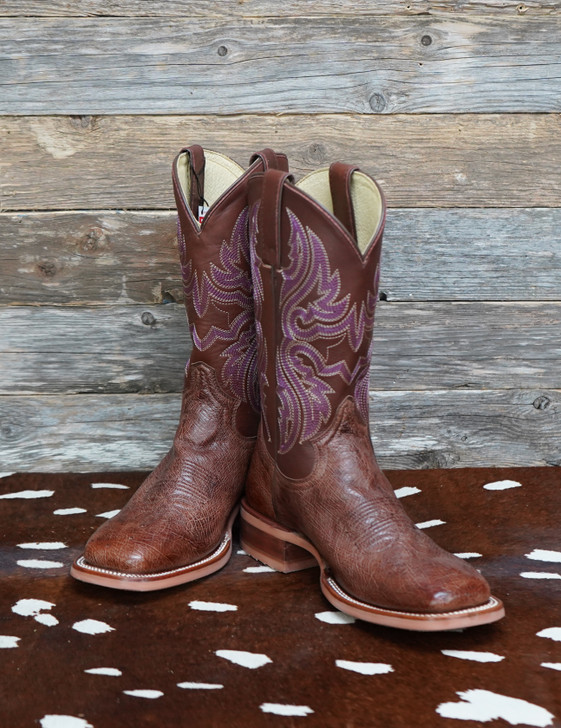 JUSTIN TRINITY BOOT SMOOTH OSTRICH IN ANTIQUE BROWN