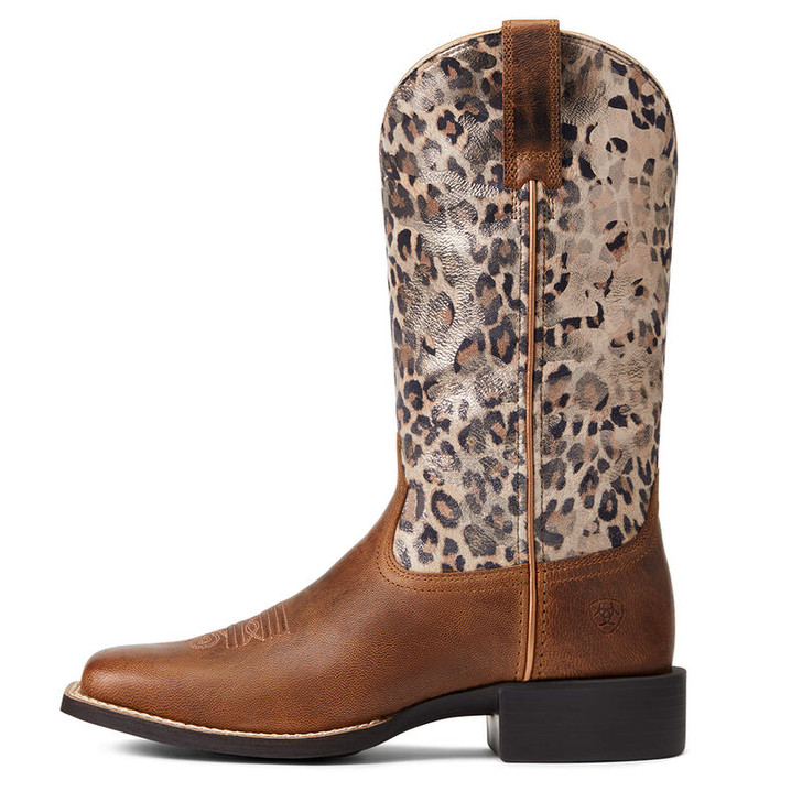 ARIAT ROUND UP WIDE SQUARE TOE LEOPARD PRINT BOOT