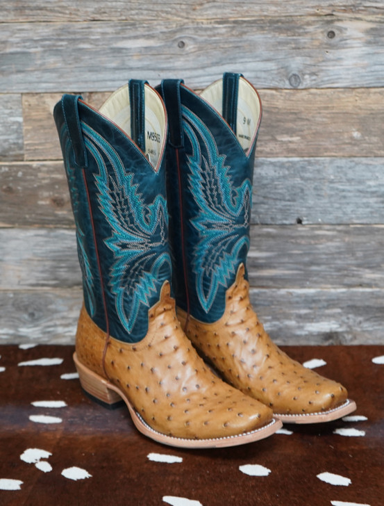 MACIE BEAN TOP HAND STYLE FULL QUILL OSTRICH BOOT IN NAVY