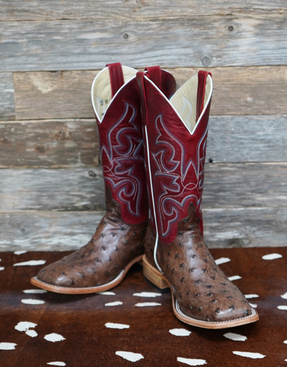 MACIE BEAN - WOMEN'S TOP HAND KANGO TOBACCO OSTRICH BOOTS IN RED