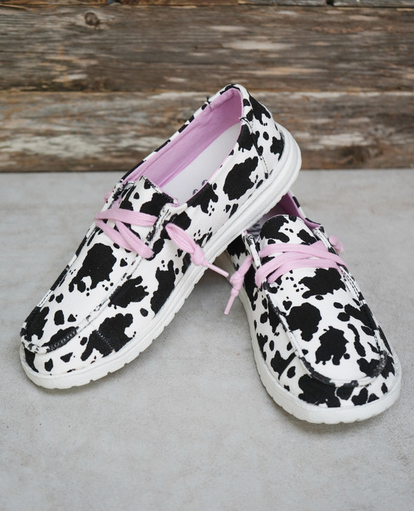 AMBROSIA COW PRINT SLIP ON SNEAKERS BY GYPSY JAZZ