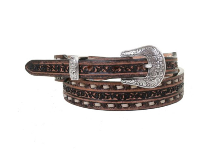 DOUBLE J SADDLERY- BROWN VINTAGE TOOLED NARROW BELT