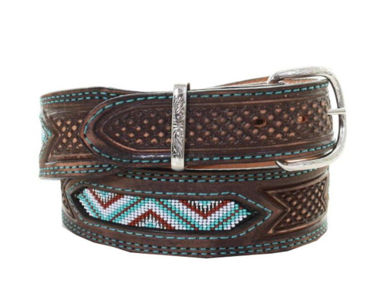 DOUBLE J SADDLERY- BROWN VINTAGE BEADED BELT