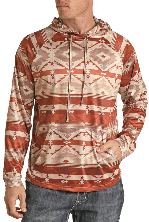 BROWN AZTEC STRIPE PRINT HOODIE BY ROCK & ROLL