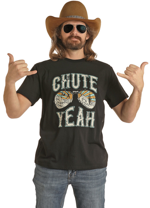 ROCK & ROLL- DALE BRISBY CHUTE YEAH GRAPHIC TEE IN BLACK