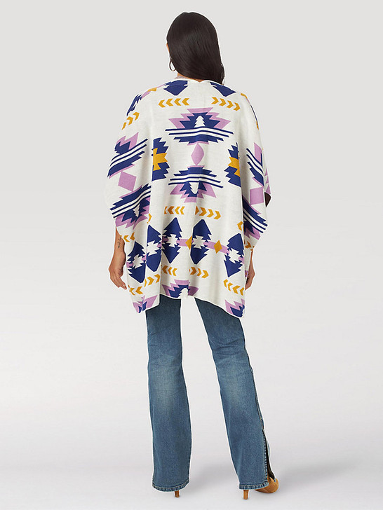WRANGLER- WOMEN'S RETRO WESTERN PRINT PONCHO SWEATER IN WHITE