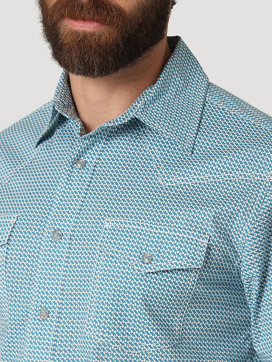 WRANGLER- MEN'S COMPETITION ADVANCED COMFORT SNAP PRINT SHIRT IN BLUE ZAG
