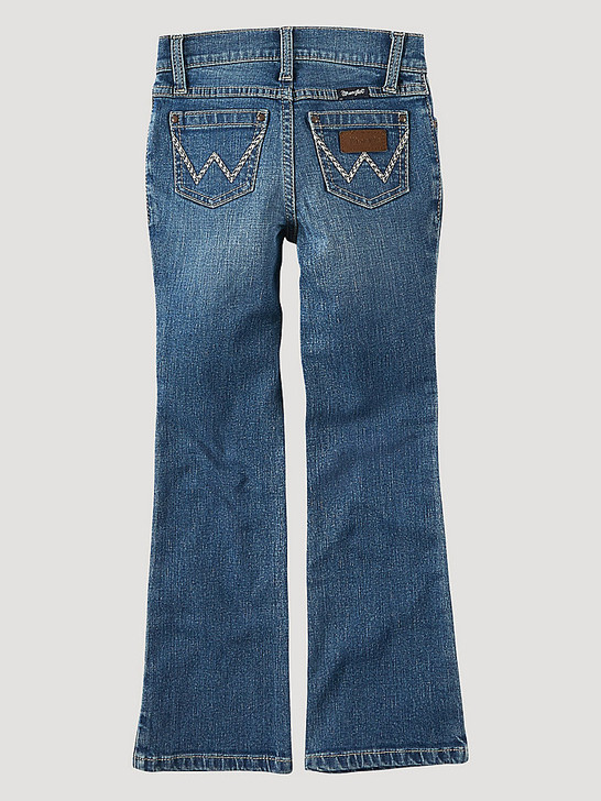 WRANGLER- GIRL'S PREMIUM PATCH BOOT CUT JEANS IN JASMINE BLUE