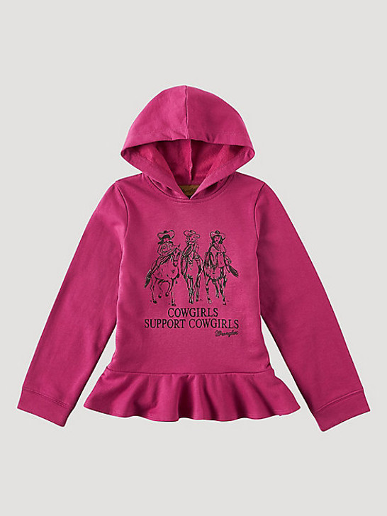 GIRLS RUFFLE HEM COWGIRLS HOODIE IN FUSCHIA BY WRANGLER