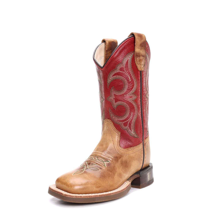 OLD WEST- KID'S CACTUS BOOT IN TAN AND RED