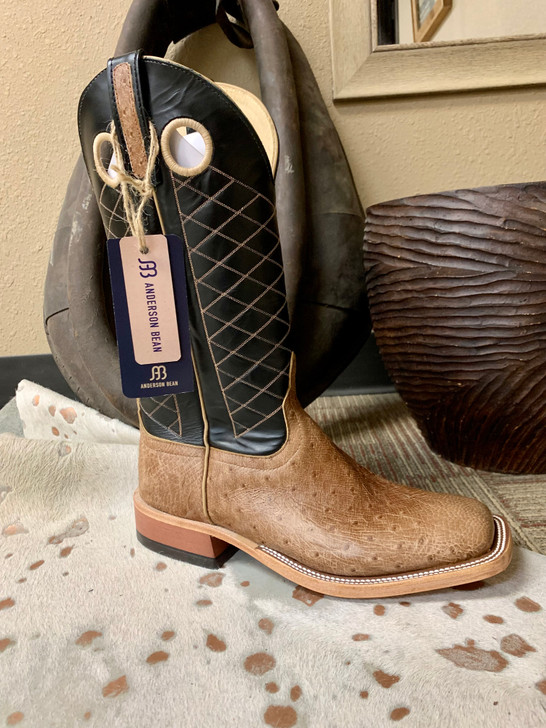 ANDERSON BEAN - MEN'S RUM BROWN GLAZED OSTRICH BOOTS